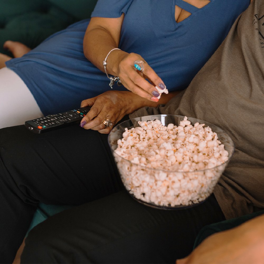 People eating popcorn