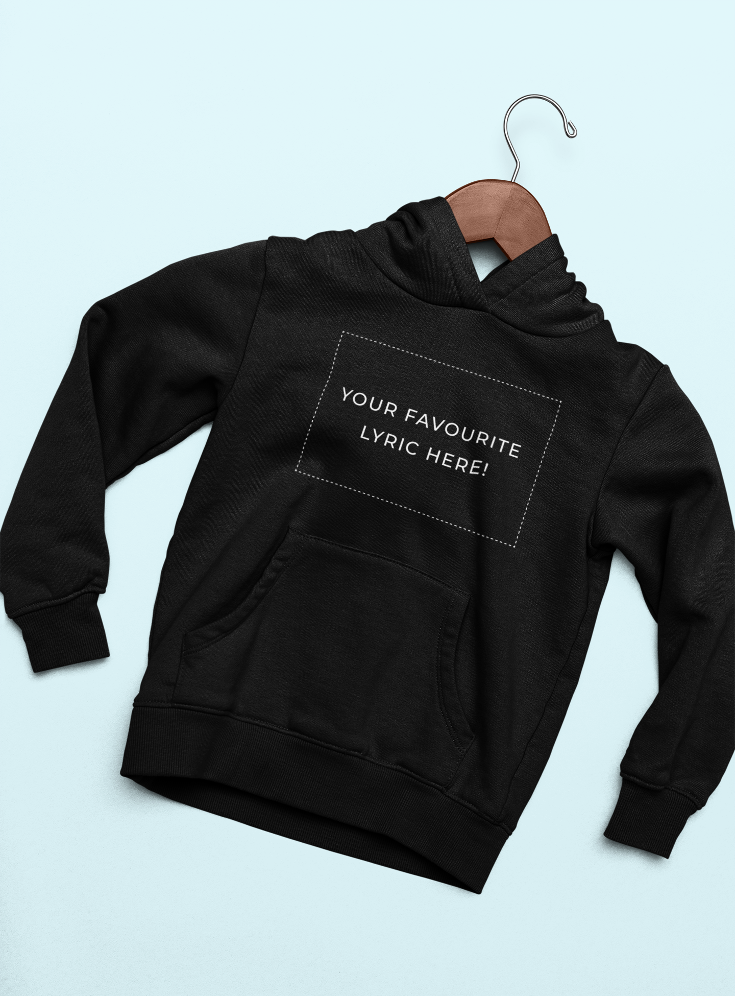 Hoodie with area for printed lyric design