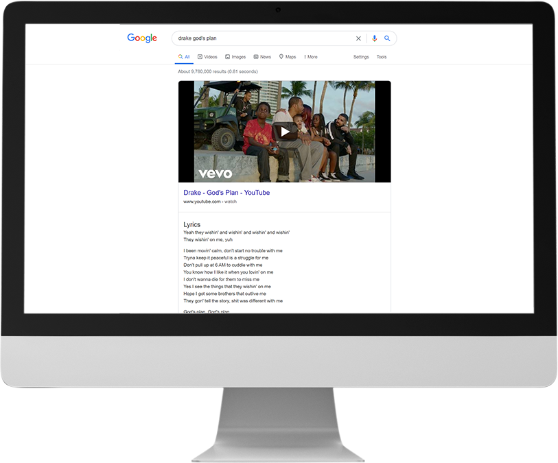 Lyric Search on computer